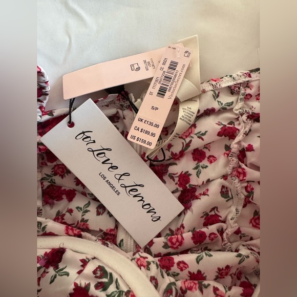 NWT For Love & Lemon White & Pink floral pink puff sleeve dresss - Picture 5 of 6